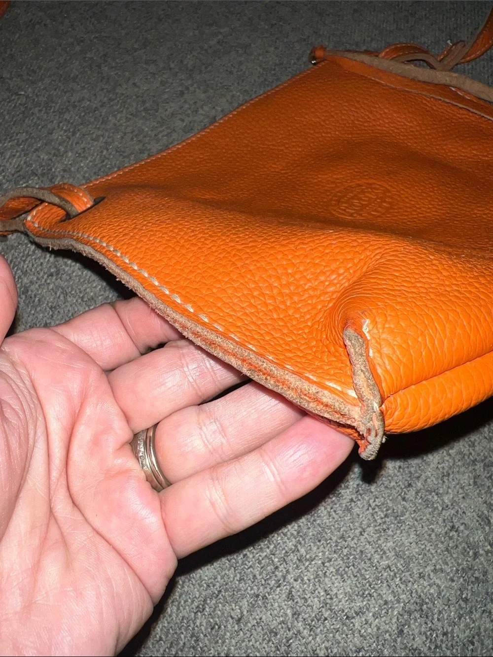 Roots Orange Pebbled Leather Crossbody Bag